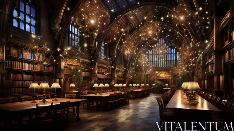 Enchanting Library with Shimmering Lights | Photorealistic Renderings AI Image