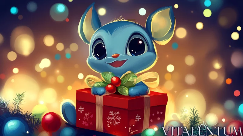 AI ART Festive Cartoon Creature in Holiday Gift Box