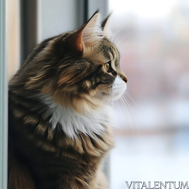 Window-Gazing Cat Profile AI Image