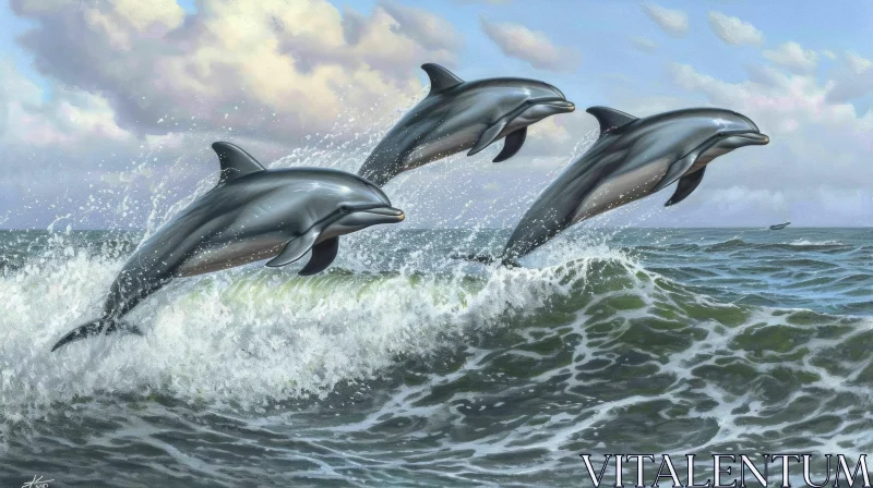 Graceful Dolphins Jumping Out of Water - Captivating Ocean Scene AI Image