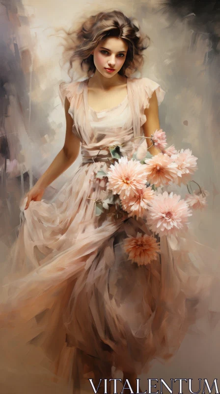 Graceful Woman Portrait in Pink Dress AI Image