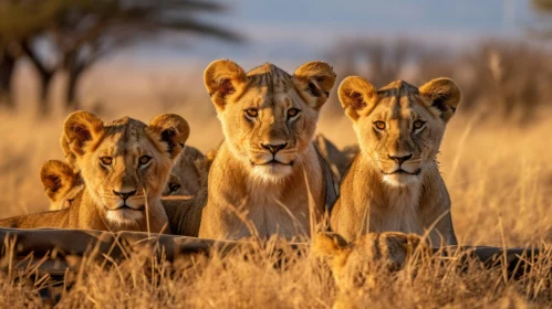 Majestic Lion Family in Golden Light - Wildlife Photography