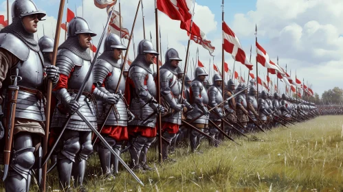 Majestic Medieval Warriors in a Field - Battle Scene Artwork