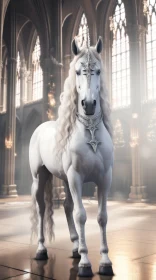 Majestic White Horse in a Grand Cathedral | Exquisite Crystals | Rococo Decadence