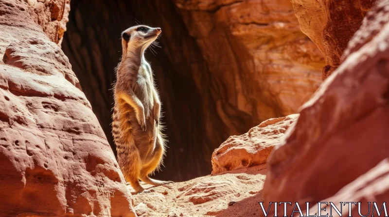 Meerkat on Rock in Desert - Nature Photography AI Image