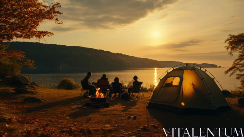 AI ART Tranquil Sunset Camping Scene by the Lake