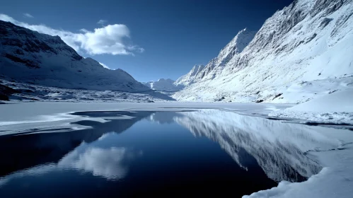 Serene Winter Mountain Scene with Lake Reflection