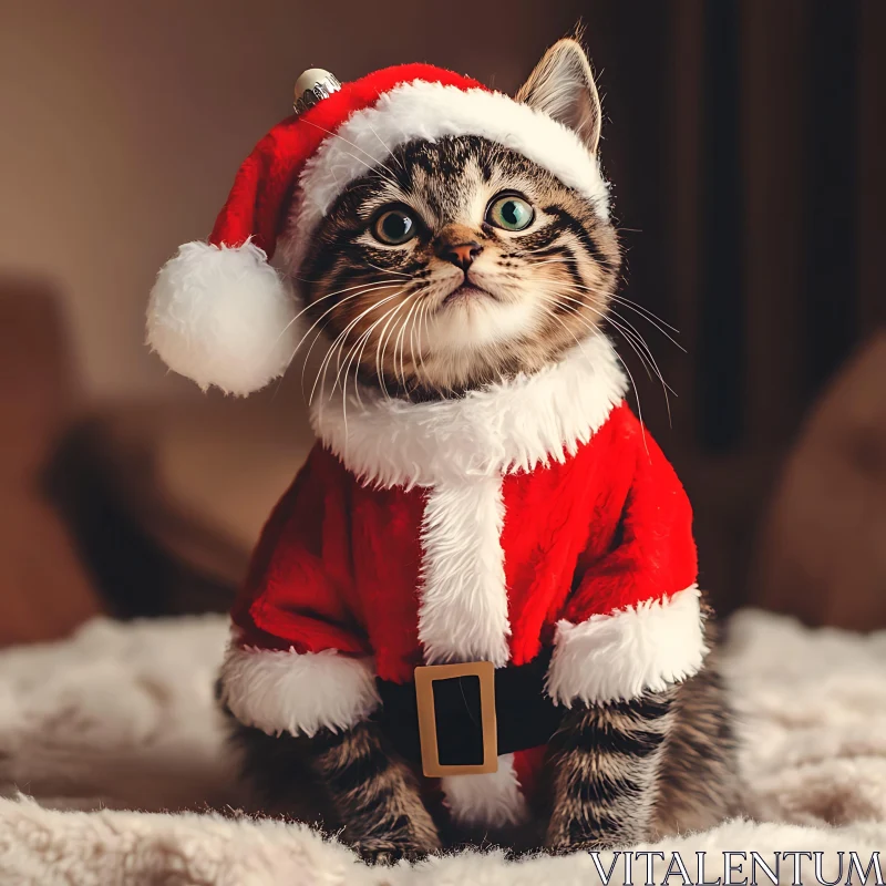 AI ART Festive Kitten in Santa Costume