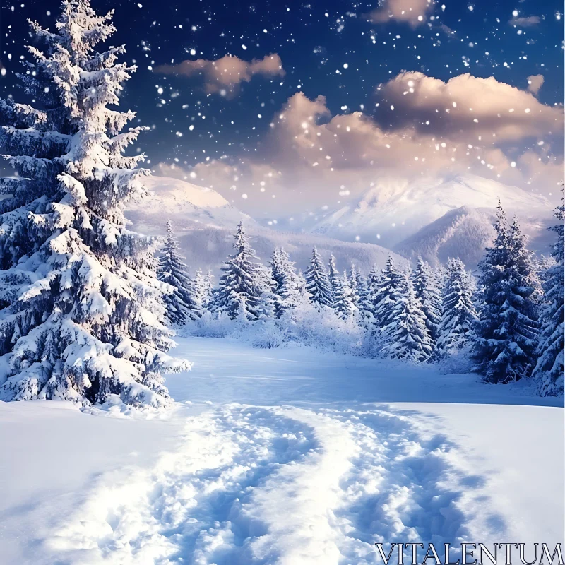 Tranquil Snowy Landscape in Winter AI Image