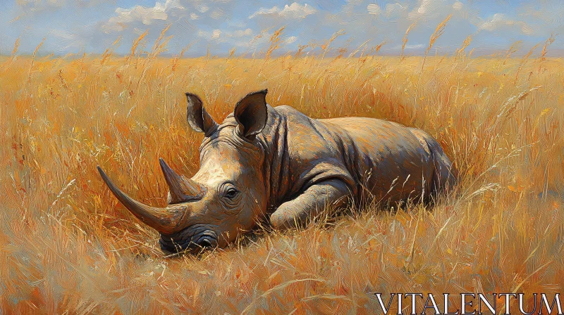 Rhinoceros Resting in Grassland AI Image