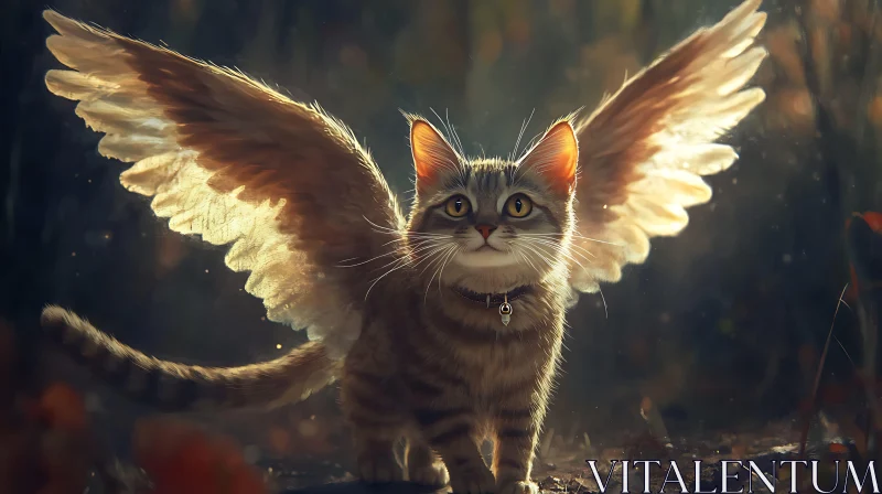 AI ART Angelic Cat with Glowing Wings