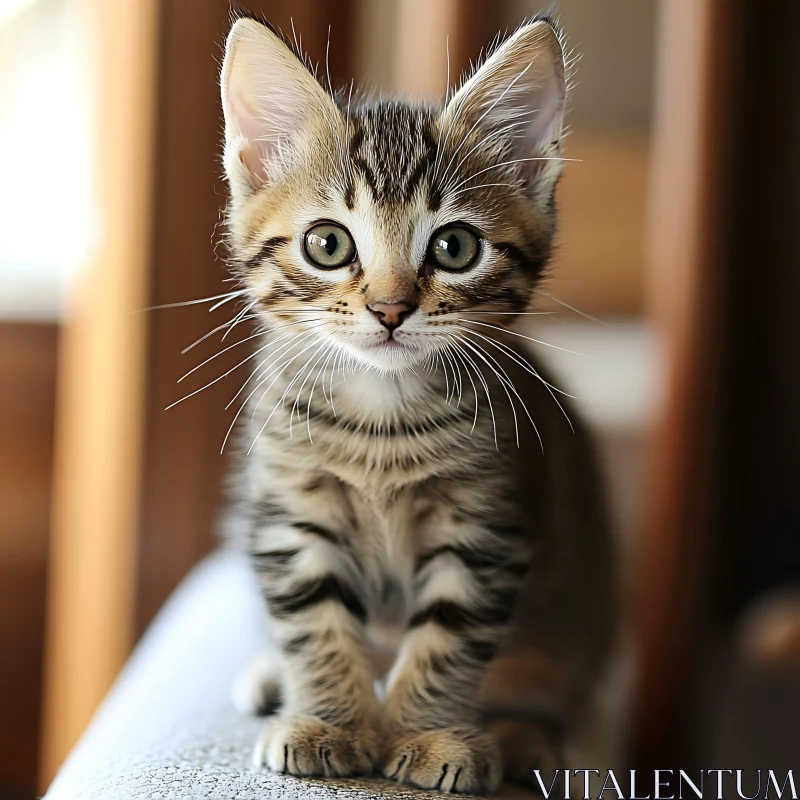 Young Kitten with Striped Fur and Big Eyes AI Image