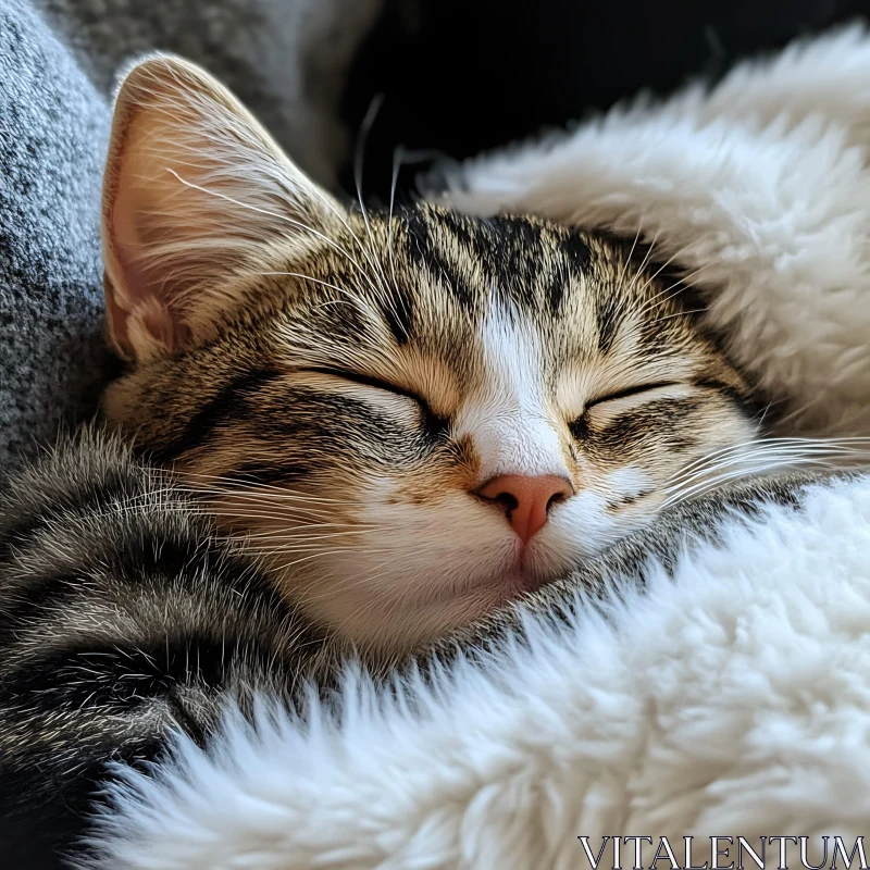 Adorable Kitten Resting in Soft Blanket AI Image