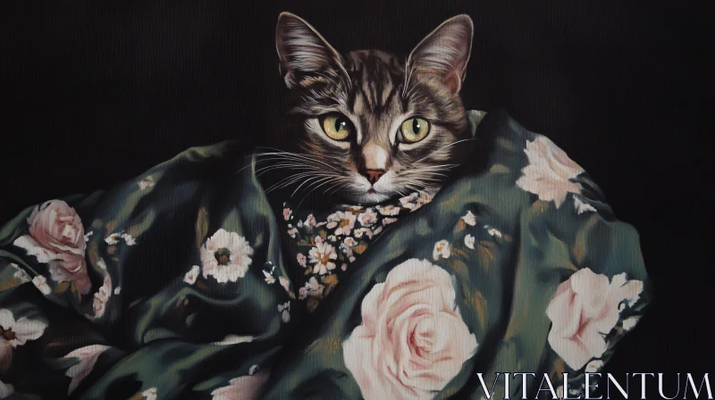 AI ART Cat Wrapped in Flowers