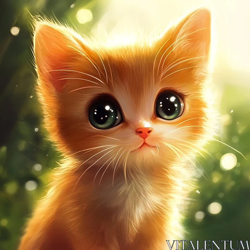 Cute Ginger Kitten with Big Eyes in a Sunlit Scene AI Image