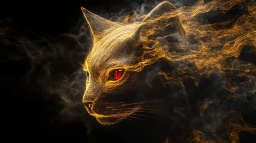 Flaming Cat with Piercing Red Eyes