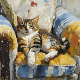 Serene Cat Lounging on Artistic Armchair