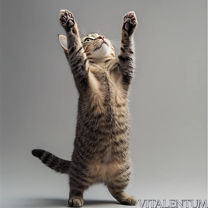 Adorable Cat Stretching Upwards AI Image