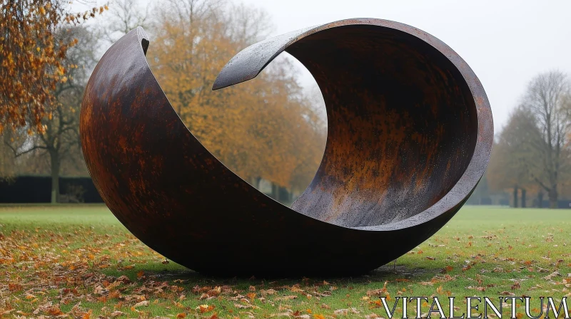 AI ART Captivating Metal Sphere Sculpture in a Rustic Field