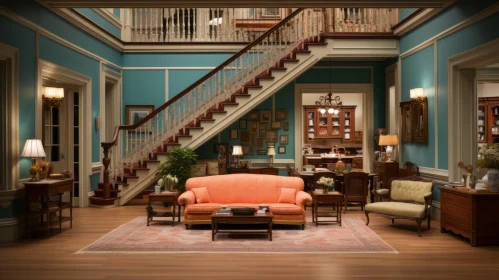 Cinematic Living Room with Terracotta Hues and Photorealistic Details