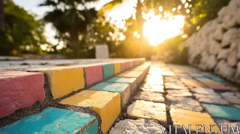 Colorful Stone Path with Sunlight: A Captivating Natural Beauty AI Image