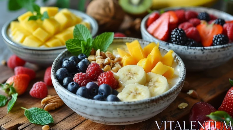 Delicious and Nutritious: Yogurt Bowl with Fresh Fruits and Nuts AI Image