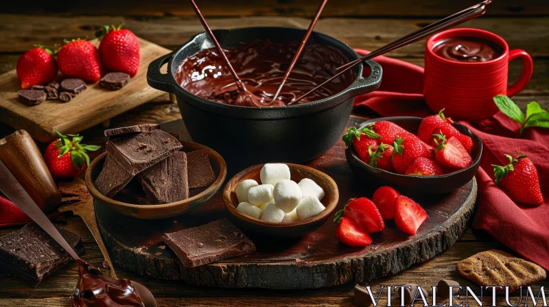 Delicious Chocolate Fondue on Wooden Table AI Image