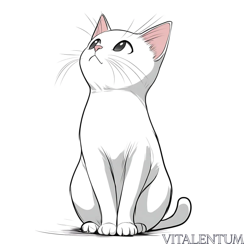 Endearing White Cat Drawing with Big Eyes AI Image