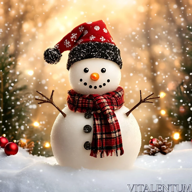 Festive Snowman in Snowy Surroundings AI Image