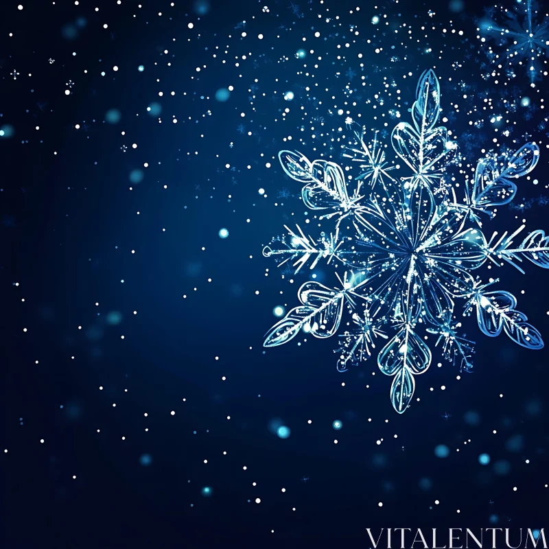 Detailed Snowflake with Falling Snow AI Image