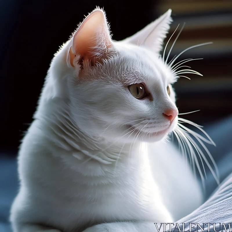 Close-Up White Cat with Delicate Fur AI Image