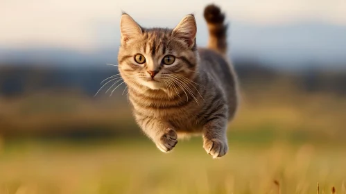 Adorable Striped Kitten Jumping