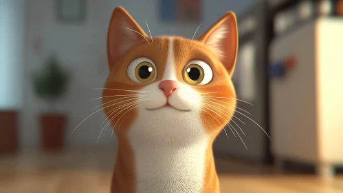 Charming Animated Feline with Big Eyes