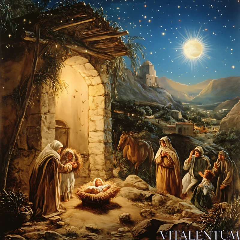 Peaceful Christmas Nativity Scene AI Image