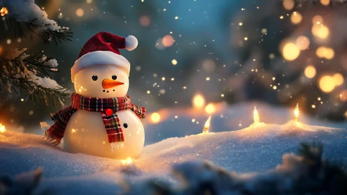 Festive Snowman in Snowy Scene