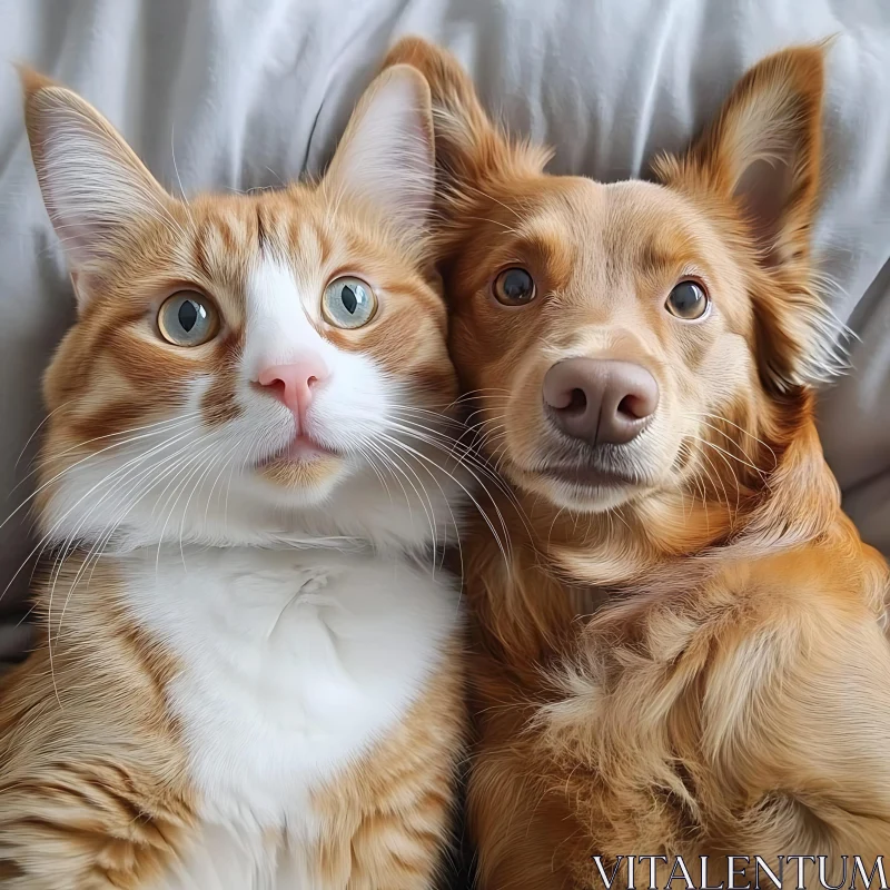 Ginger Cat and Brown Dog Close-up AI Image