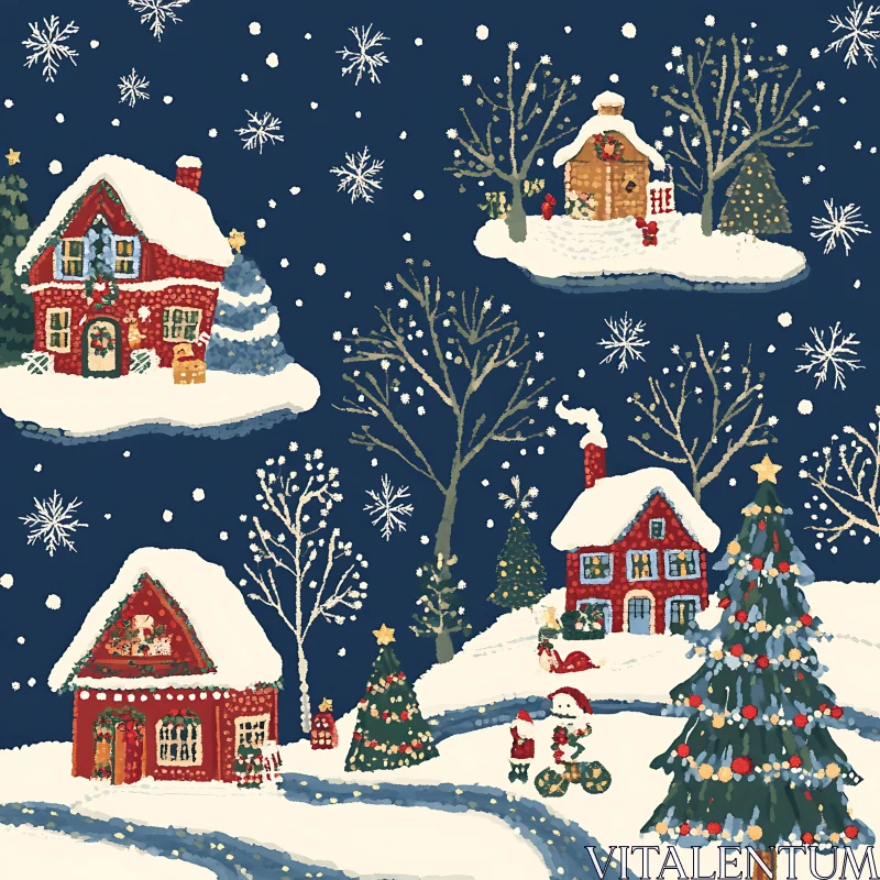 Winter Holiday Charm with Snowy Houses AI Image