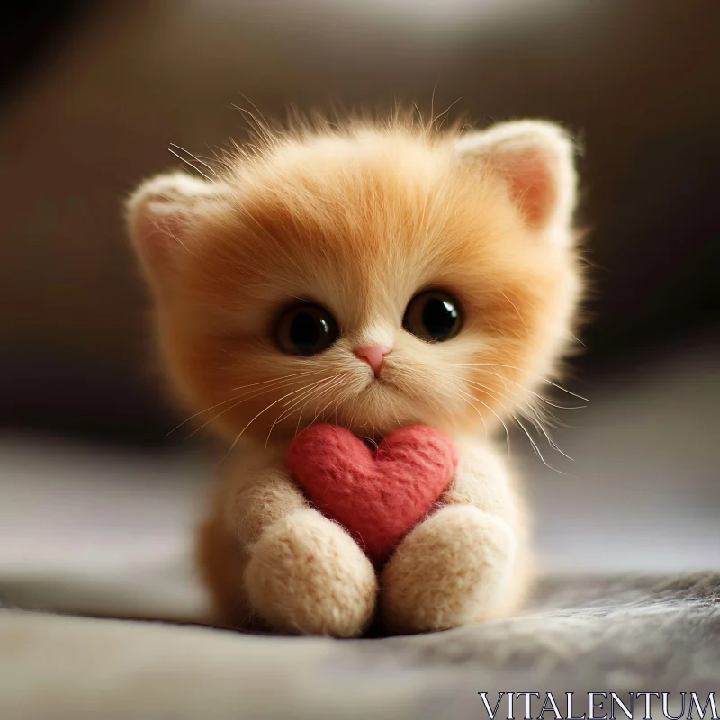 Lovable Fluffy Kitten with a Heart AI Image