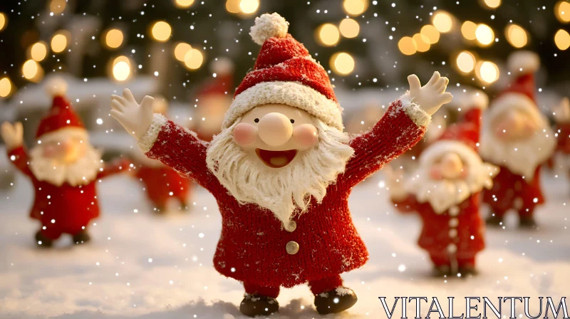 Cheerful Santa Figurines Celebrating Christmas in the Snow AI Image