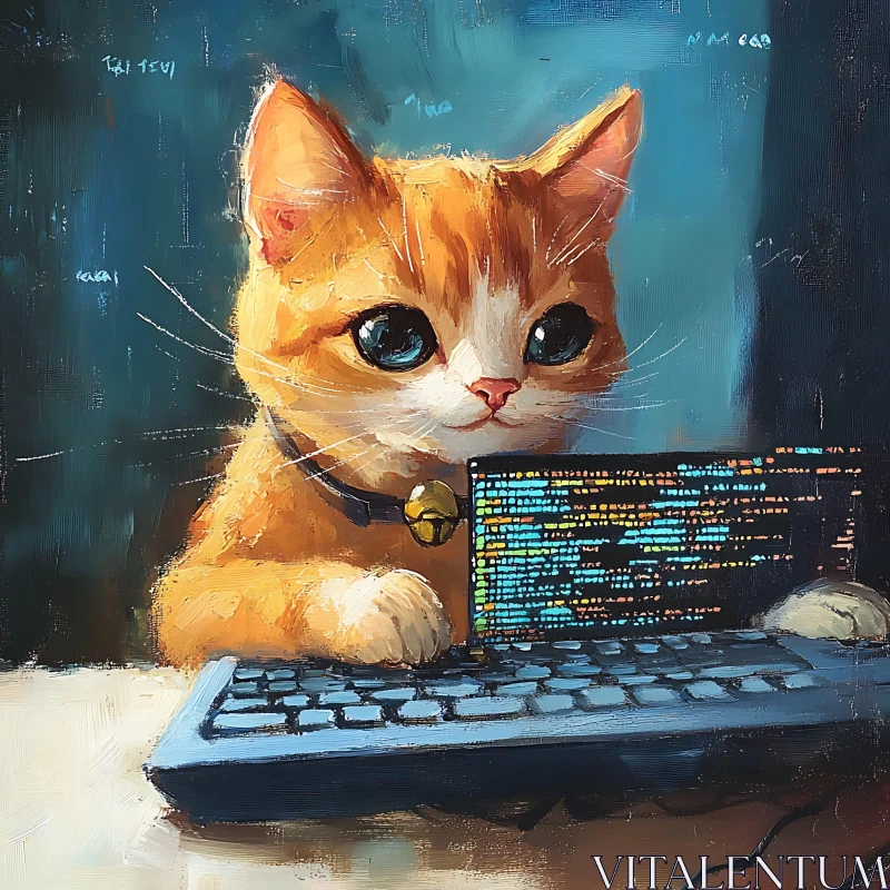 Tech-Savvy Cat at Keyboard AI Image