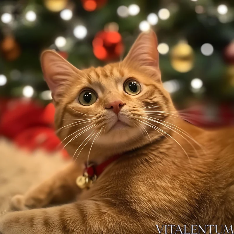 Holiday Cat with Festive Background AI Image