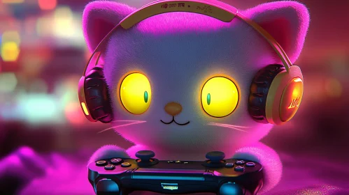 Adorable Neon Lit Cat Gamer