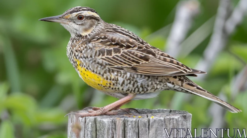 Beautiful Western Meadowlark Bird Perched on Wooden Post AI Image