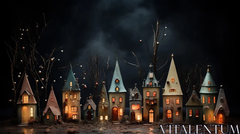 Captivating Fairy Houses with Lights for a Magical Halloween Background AI Image