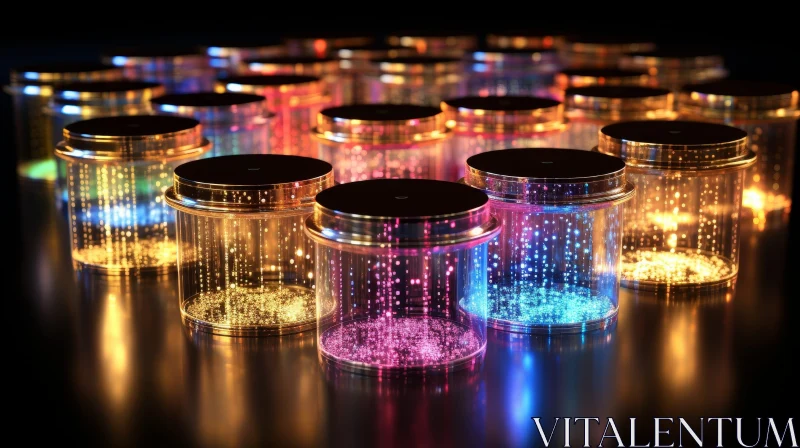 AI ART Colorful Lights in Glass Jars: Abstract 3D Rendering