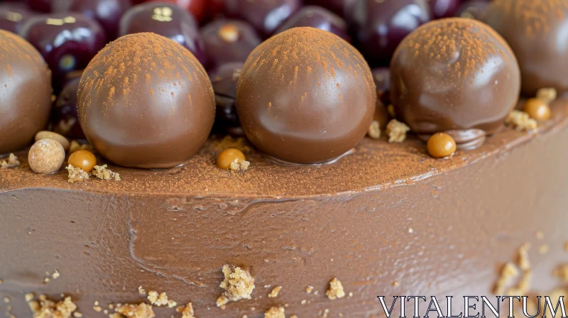 Decadent Chocolate Cake with Chocolate Balls and Cherries AI Image