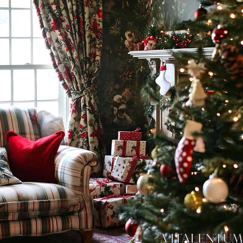 Charming Christmas Interior with Gifts and Tree AI Image