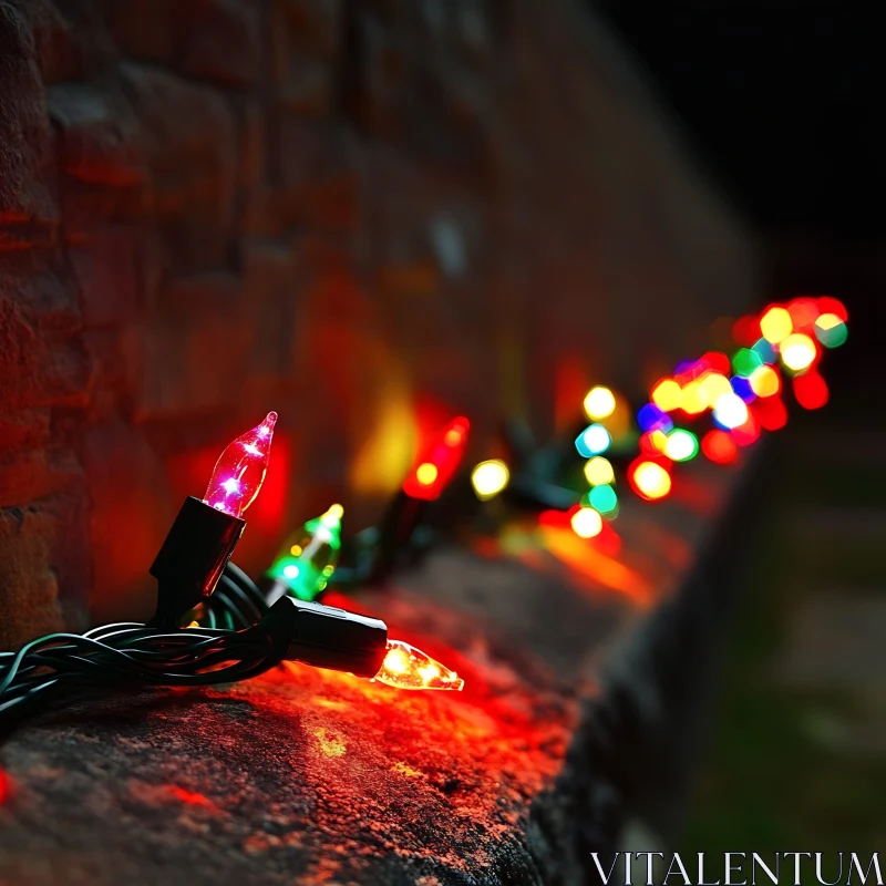 Festive String Lights on Nighttime Wall AI Image