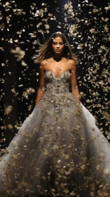 Fashion Photography: Woman in Wedding Dress Surrounded by Silver Petals