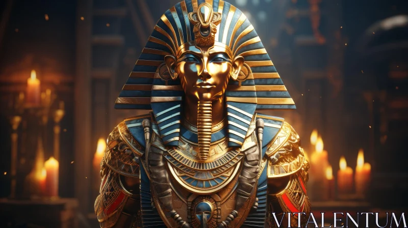AI ART Golden Egyptian Pharaoh Statue in Dark Background
